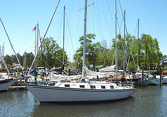 Moondance departing SailCraft B/yard Oriental, NC.
